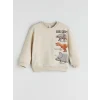 LCW Kids Bej Dinazor Baskılı Erkek Çocuk Sweatshirt ve Eşofman Alt 2li