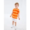 LCW Kids Turuncu Polo Yaka Kısa Kollu Çizgili Erkek Bebek Tişört