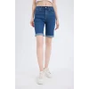 Defacto A1958 Mavi Normal Bel Katlamalı Paça Jean Bermuda Şort