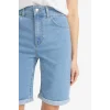 Defacto A1958 Mavi Normal Bel Katlamalı Paça Jean Bermuda Şort