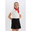 Defacto Z7794 Ekru Kız Çocuk Slim Fit Dar Kesim Polo Yaka Basic Düz Fitilli Kaşkorse Kısa Kollu Tişört