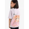Defacto E0357 Mor Kız Çocuk Oversize Geniş Kalıp Bisiklet Yaka Sırt Baskılı Kısa Kollu Tişört