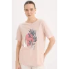 Defacto E0917 Pembe Regular Fit Bisiklet Yaka Baskılı Kısa Kollu Tişört