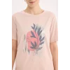 Defacto E0917 Pembe Regular Fit Bisiklet Yaka Baskılı Kısa Kollu Tişört