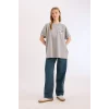 Defacto E0671 Gri Coool Oversize Geniş Kalıp Bisiklet Yaka Sırt Baskılı Kısa Kollu Tişört