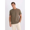 Defacto V7699 Haki %100 Pamuk New Regular Fit Bisiklet Yaka Basic Düz Kısa Kollu Tişört