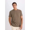 Defacto V7699 Haki %100 Pamuk New Regular Fit Bisiklet Yaka Basic Düz Kısa Kollu Tişört