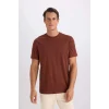 Defacto V7699 Kahve %100 Pamuk New Regular Fit Bisiklet Yaka Basic Düz Kısa Kollu Tişört