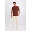 Defacto V7699 Kahve %100 Pamuk New Regular Fit Bisiklet Yaka Basic Düz Kısa Kollu Tişört