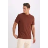 Defacto V7699 Kahve %100 Pamuk New Regular Fit Bisiklet Yaka Basic Düz Kısa Kollu Tişört