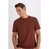 Defacto V7699 Kahve %100 Pamuk New Regular Fit Bisiklet Yaka Basic Düz Kısa Kollu Tişört