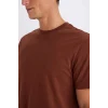 Defacto V7699 Kahve %100 Pamuk New Regular Fit Bisiklet Yaka Basic Düz Kısa Kollu Tişört