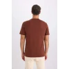 Defacto V7699 Kahve %100 Pamuk New Regular Fit Bisiklet Yaka Basic Düz Kısa Kollu Tişört