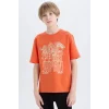 Defacto E0079 Turuncu Erkek Çocuk Bisiklet Yaka Baskılı Kısa Kollu Tişört