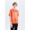 Defacto E0079 Turuncu Erkek Çocuk Bisiklet Yaka Baskılı Kısa Kollu Tişört