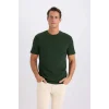 Defacto V7699 Yeşil %100 Pamuk New Regular Fit Bisiklet Yaka Basic Düz Kısa Kollu Tişört
