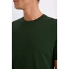 Defacto V7699 Yeşil %100 Pamuk New Regular Fit Bisiklet Yaka Basic Düz Kısa Kollu Tişört