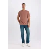 Defacto V7699 Kahve %100 Pamuk New Regular Fit Bisiklet Yaka Basic Düz Kısa Kollu Tişört