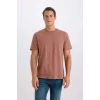 Defacto V7699 Kahve %100 Pamuk New Regular Fit Bisiklet Yaka Basic Düz Kısa Kollu Tişört
