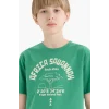 Defacto E0176 Yeşil Erkek Çocuk Bisiklet Yaka Baskılı Kısa Kollu Tişört