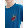 Defacto E0088 Mavi Erkek Çocuk Bisiklet Yaka Nakışlı Kısa Kollu Tişört