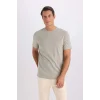 Defacto V7699 Haki %100 Pamuk New Regular Fit Bisiklet Yaka Basic Düz Kısa Kollu Tişört