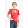 Defacto E0170 Kırmızı Erkek Çocuk Bisiklet Yaka Baskılı Kısa Kollu Tişört