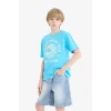 Defacto E0187 Turkuaz Erkek Çocuk Bisiklet Yaka Baskılı Kısa Kollu Tişört