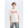 Defacto E0078 Beyaz Erkek Çocuk Bisiklet Yaka Baskılı Kısa Kollu Tişört