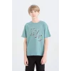 Defacto D9263 Yeşil Erkek Çocuk Bisiklet Yaka Baskılı Kısa Kollu Tişört