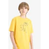 Defacto E0189 Sarı Erkek Çocuk Bisiklet Yaka Baskılı Kısa Kollu Tişört