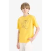 Defacto E0189 Sarı Erkek Çocuk Bisiklet Yaka Baskılı Kısa Kollu Tişört