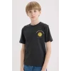 Defacto E0165 Antrasit Erkek Çocuk Bisiklet Yaka Baskılı Kısa Kollu Tişört