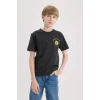 Defacto E0165 Antrasit Erkek Çocuk Bisiklet Yaka Baskılı Kısa Kollu Tişört
