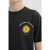 Defacto E0165 Antrasit Erkek Çocuk Bisiklet Yaka Baskılı Kısa Kollu Tişört