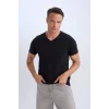 Defacto D7938 Siyah %100 Pamuk Regular Fit V Yaka Pamuklu Basic Düz Kısa Kollu Siyah Tişört