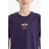 Defacto E0086 Mor Erkek Çocuk Bisiklet Yaka Nakışlı Kısa Kollu Tişört
