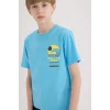 Defacto E0166 Mavi Erkek Çocuk Bisiklet Yaka Baskılı Kısa Kollu Tişört