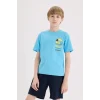 Defacto E0166 Mavi Erkek Çocuk Bisiklet Yaka Baskılı Kısa Kollu Tişört