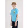 Defacto E0166 Mavi Erkek Çocuk Bisiklet Yaka Baskılı Kısa Kollu Tişört