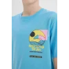 Defacto E0166 Mavi Erkek Çocuk Bisiklet Yaka Baskılı Kısa Kollu Tişört