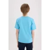 Defacto E0166 Mavi Erkek Çocuk Bisiklet Yaka Baskılı Kısa Kollu Tişört
