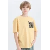 Defacto B6165 Sarı Erkek Çocuk Oversize Geniş Kalıp Bisiklet Yaka Baskılı Kısa Kollu Tişört