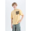 Defacto B6165 Sarı Erkek Çocuk Oversize Geniş Kalıp Bisiklet Yaka Baskılı Kısa Kollu Tişört