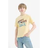 Defacto E0174 Sarı Erkek Çocuk Bisiklet Yaka Baskılı Kısa Kollu Tişört