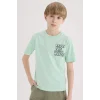 Defacto E0168 Turkuaz Erkek Çocuk Bisiklet Yaka Baskılı Kısa Kollu Tişört