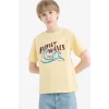 Defacto E0174 Sarı Erkek Çocuk Bisiklet Yaka Baskılı Kısa Kollu Tişört