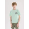 Defacto E0168 Turkuaz Erkek Çocuk Bisiklet Yaka Baskılı Kısa Kollu Tişört