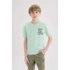 Defacto E0168 Turkuaz Erkek Çocuk Bisiklet Yaka Baskılı Kısa Kollu Tişört