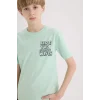 Defacto E0168 Turkuaz Erkek Çocuk Bisiklet Yaka Baskılı Kısa Kollu Tişört
